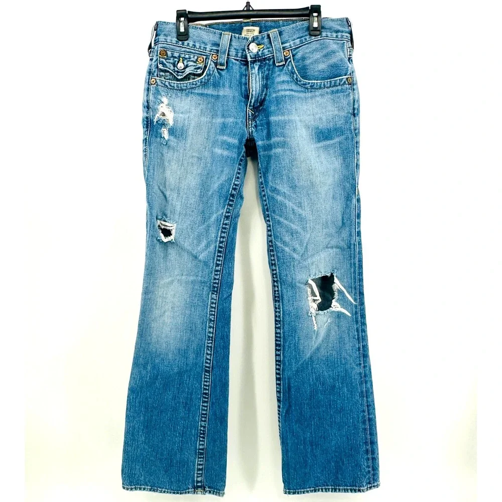 True Religion Billy Jeans Mens 32 Blue Distressed Bootcut Y2K Made in USA